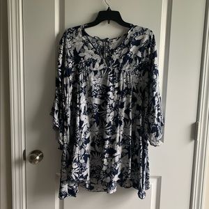 Navy Floral Flute Sleeve Dress